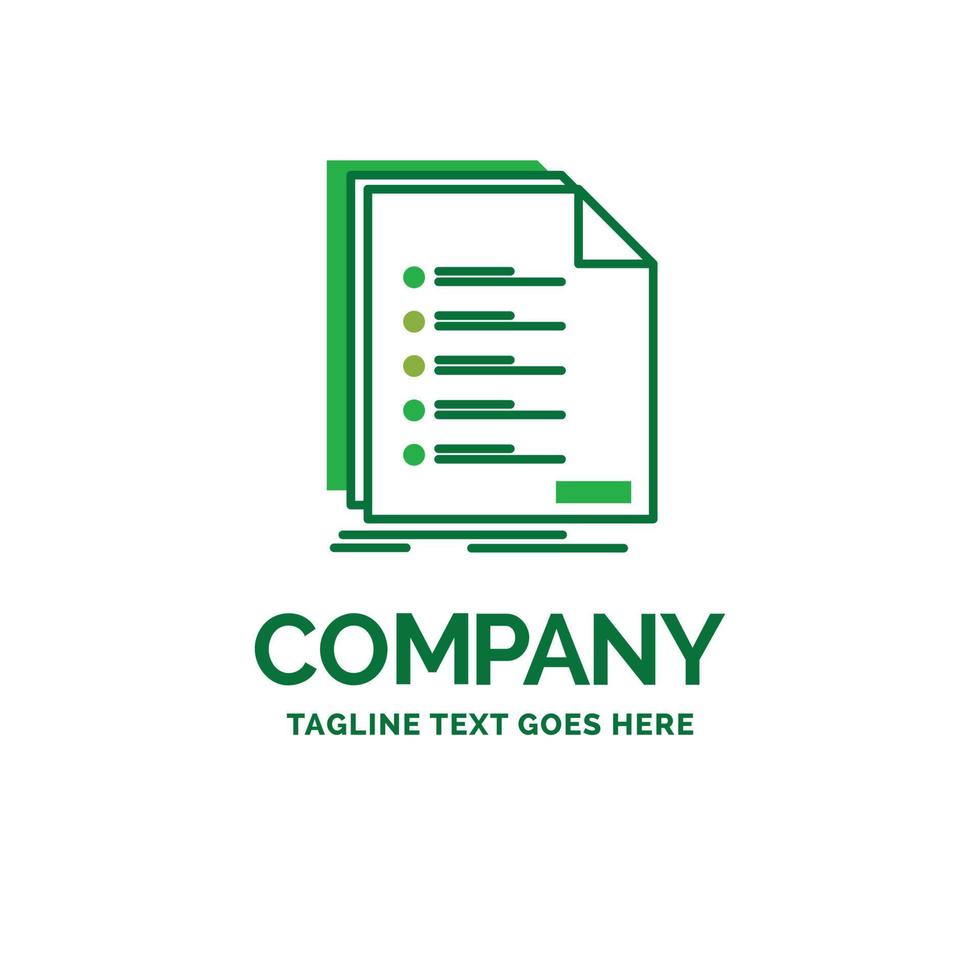 controlar. presentación. lista. listado. plantilla de logotipo de empresa plana de registro. diseño creativo de marca verde. vector