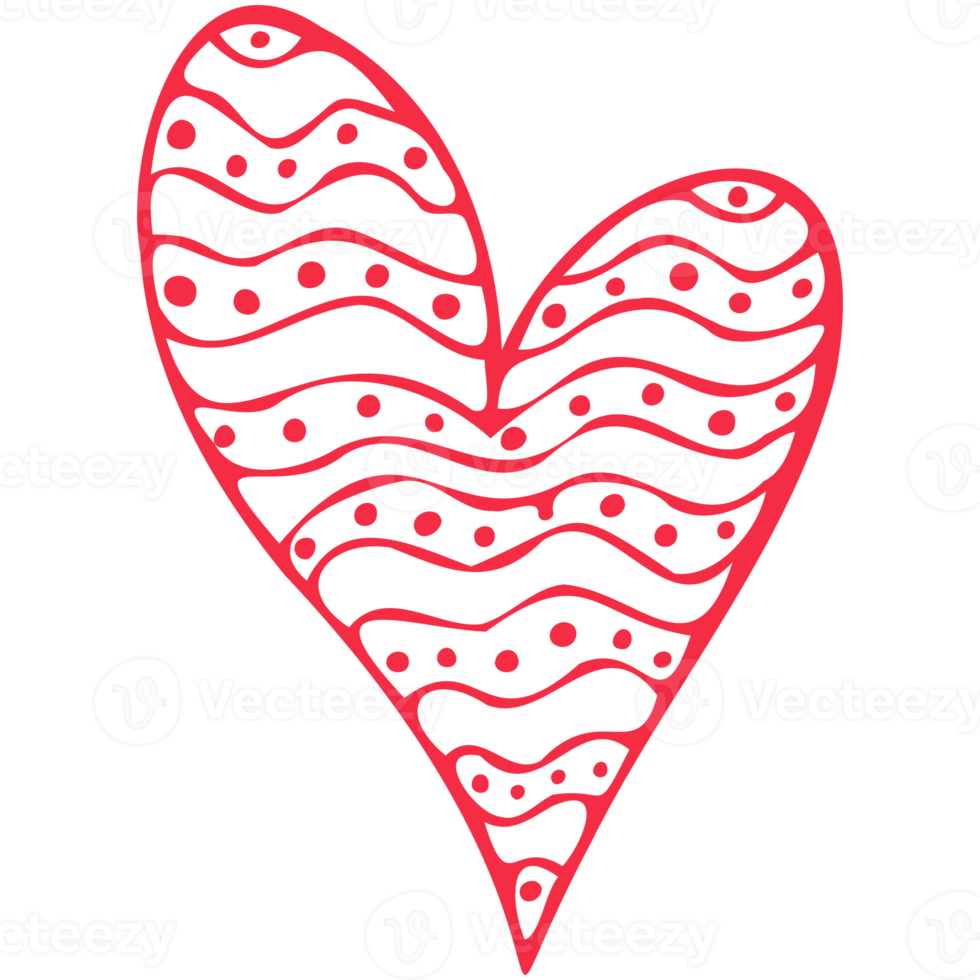 Simple red heart, hand drawn illustration in doodle style. Valentine's day, love, romance. Transparent PNG clipart