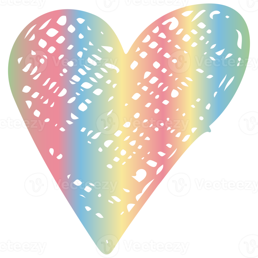 Rainbow simple doodle heart. Transparent PNG clipart for design