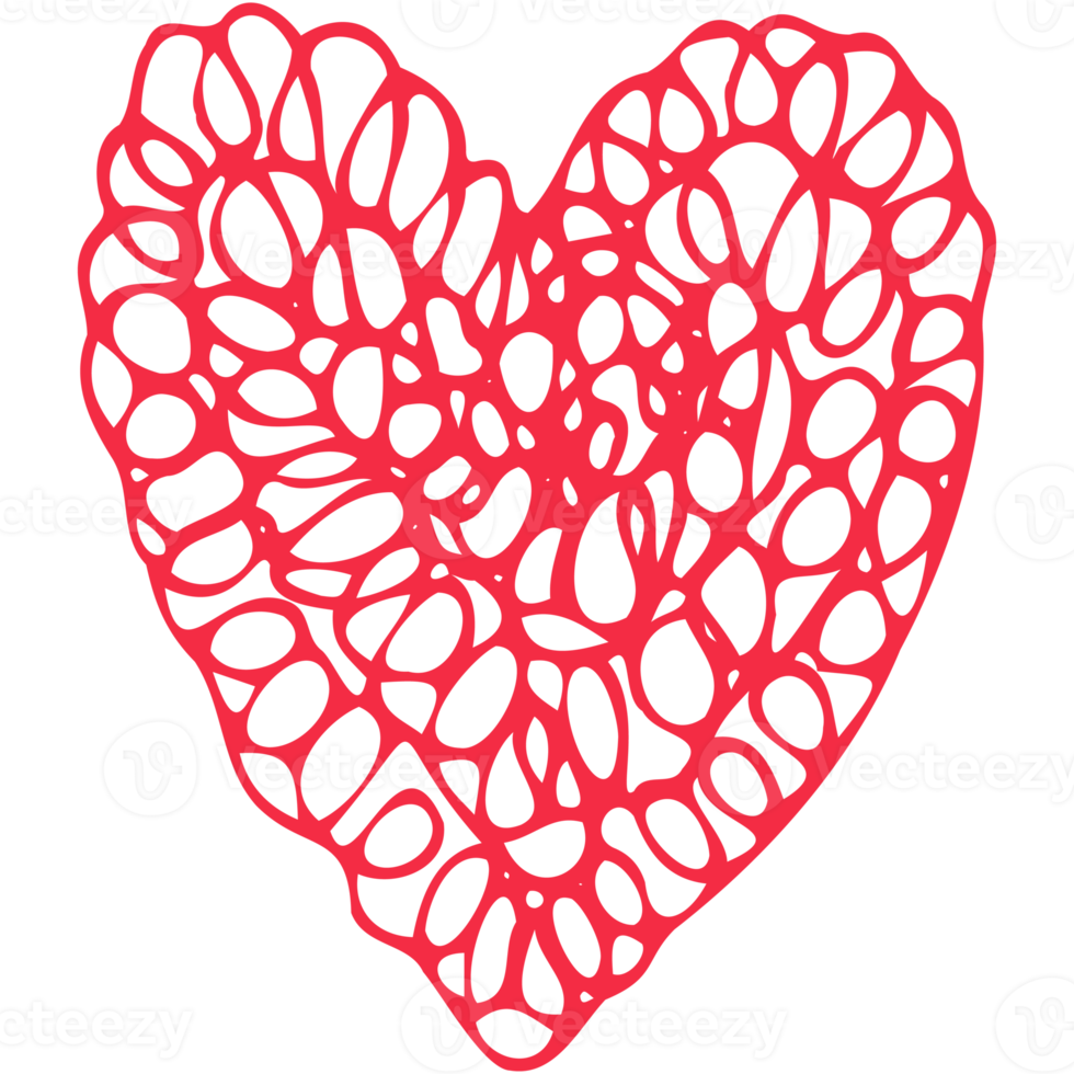 Simple red heart, hand drawn illustration in doodle style. Valentine's day, love, romance. Transparent PNG clipart