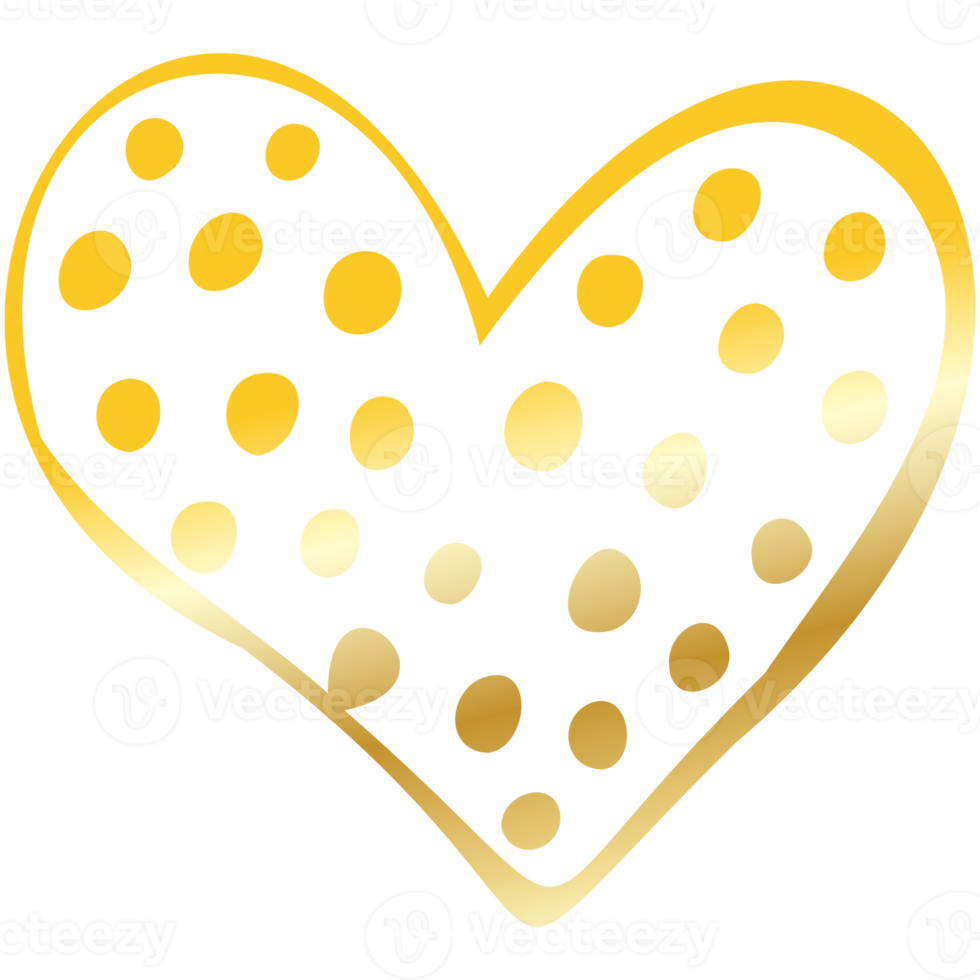 Simple golden doodle hand drawn heart. Isolated design element for valentine's day, wedding, romance png