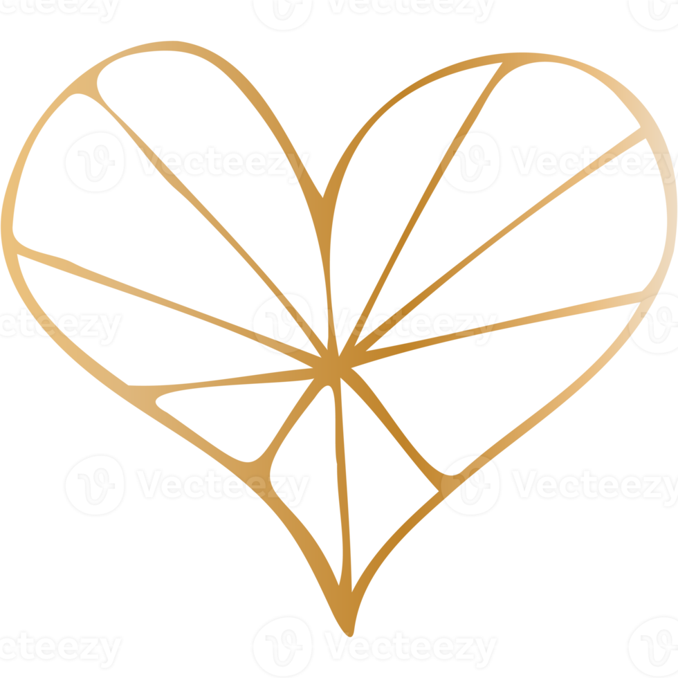 Simple golden doodle hand drawn heart. Isolated design element for valentine's day, wedding, romance png