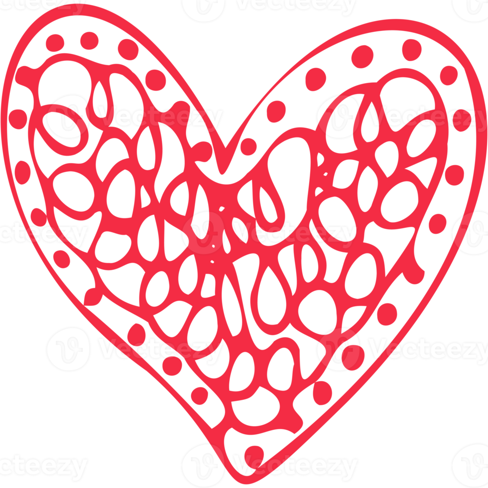 Simple red heart, hand drawn illustration in doodle style. Valentine's day, love, romance. Transparent PNG clipart