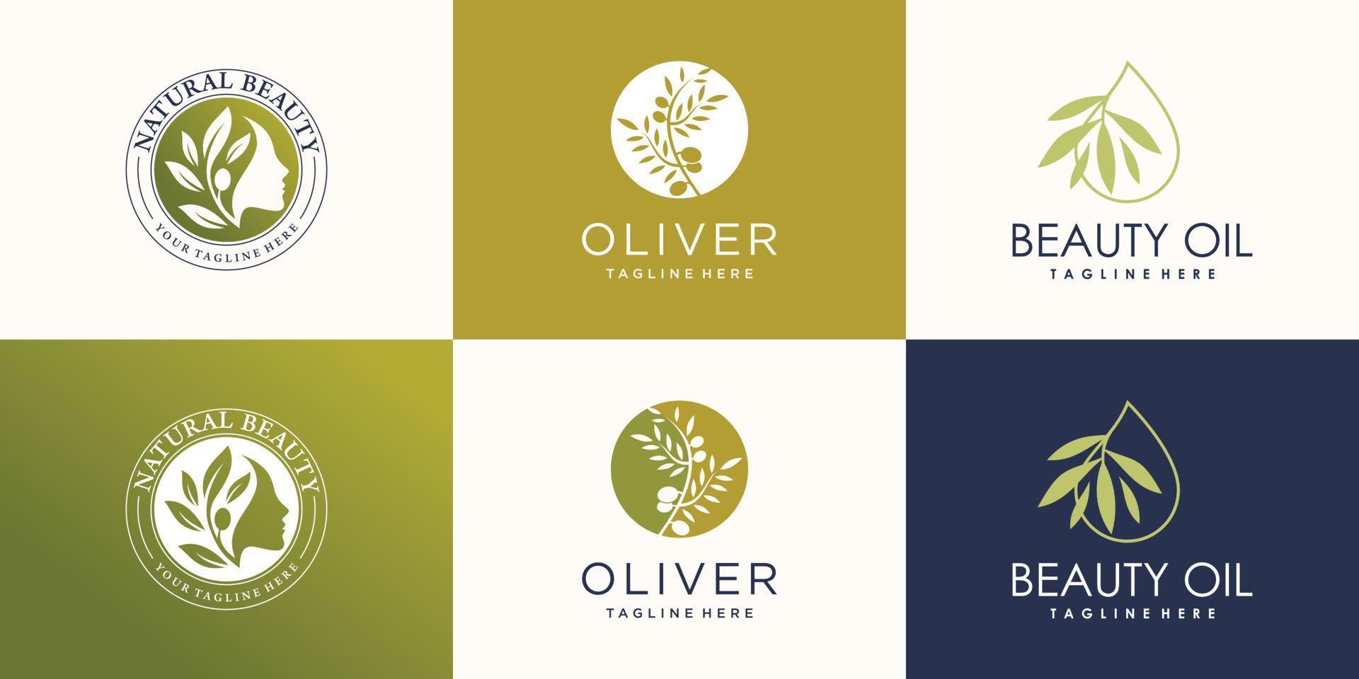 colección de logotipo de aceite de oliva y belleza para el vector premium de la empresa