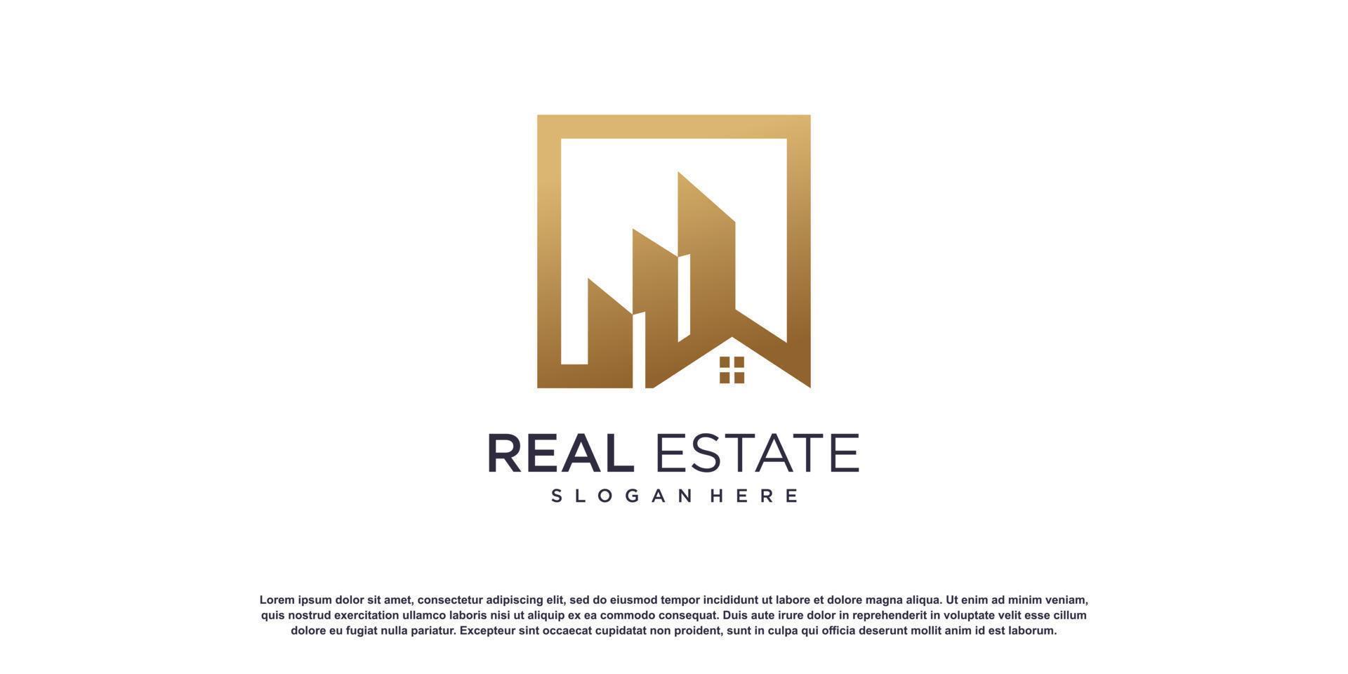 diseño de logotipo de bienes raíces con vector premium de estilo único creativo