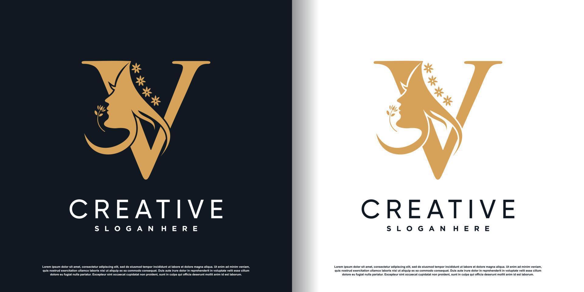 letter logo v with beauty concept Premium Vector