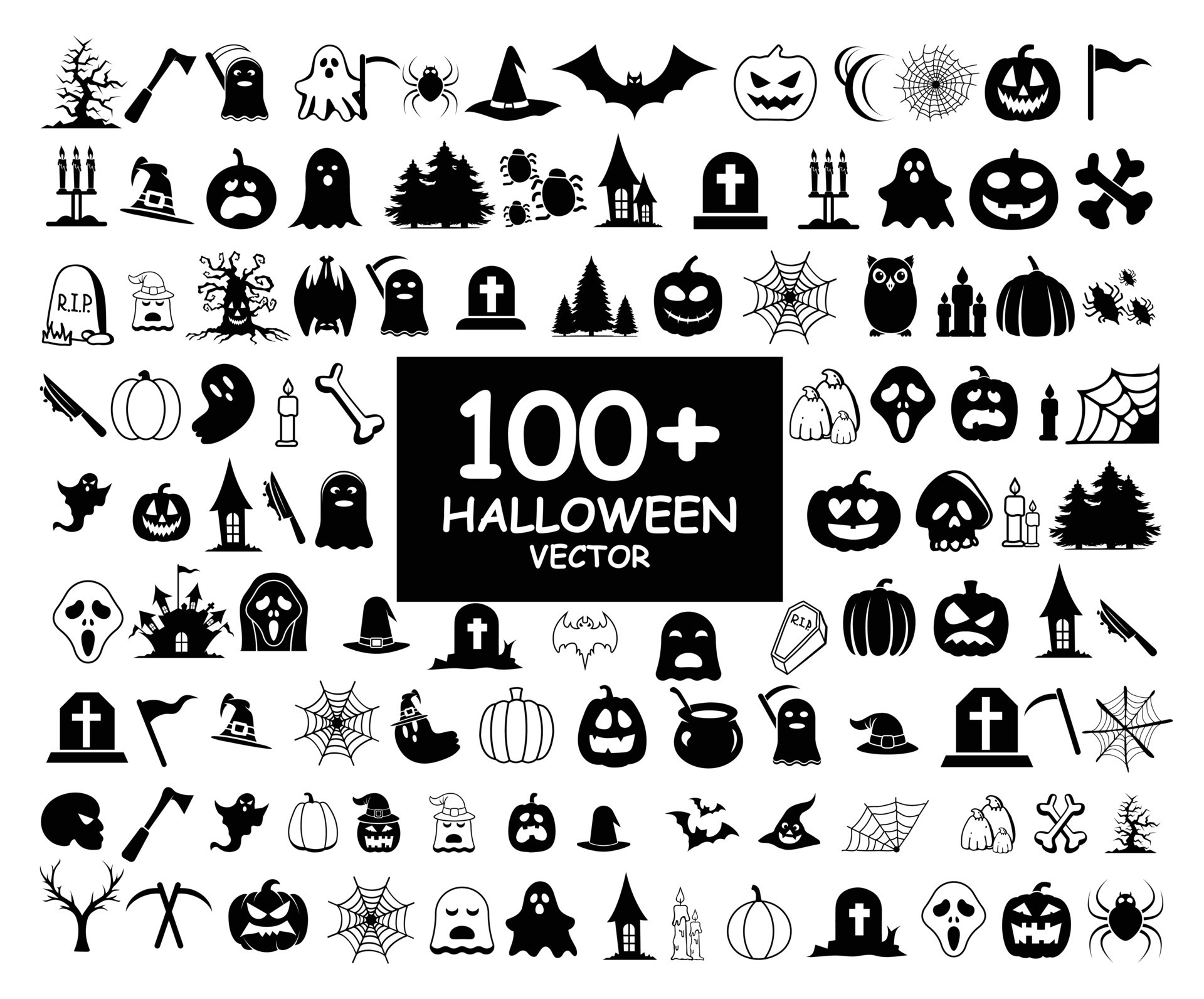 Premium Vector, Set doodle drawing hand drawn halloween black and white