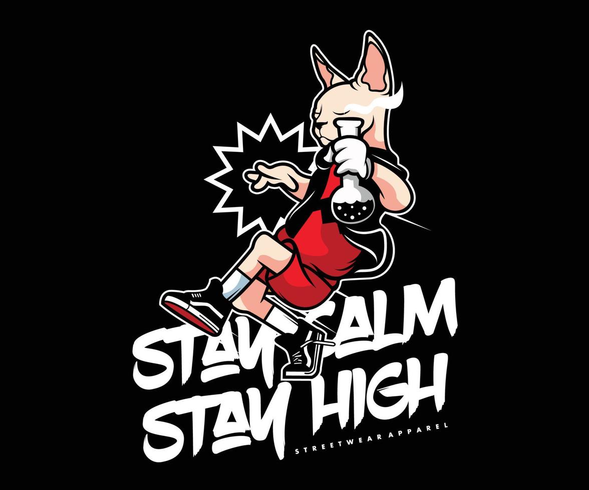 Stay calm stay high cat illustration t shirt design, vector graphic, typographic poster or tshirts street wear and Urban style
