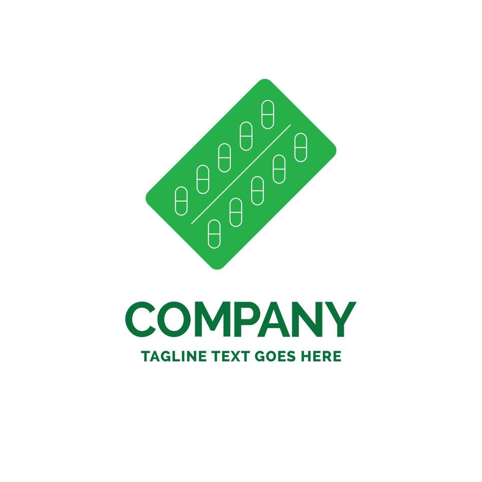medicine. Pill. drugs. tablet. packet Flat Business Logo template. Creative Green Brand Name Design. vector