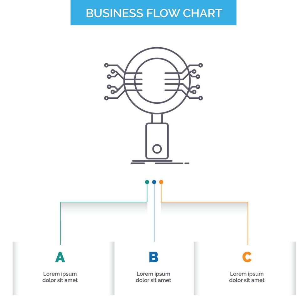Analysis. Search. information. research. Security Business Flow Chart Design with 3 Steps. Line Icon For Presentation Background Template Place for text vector