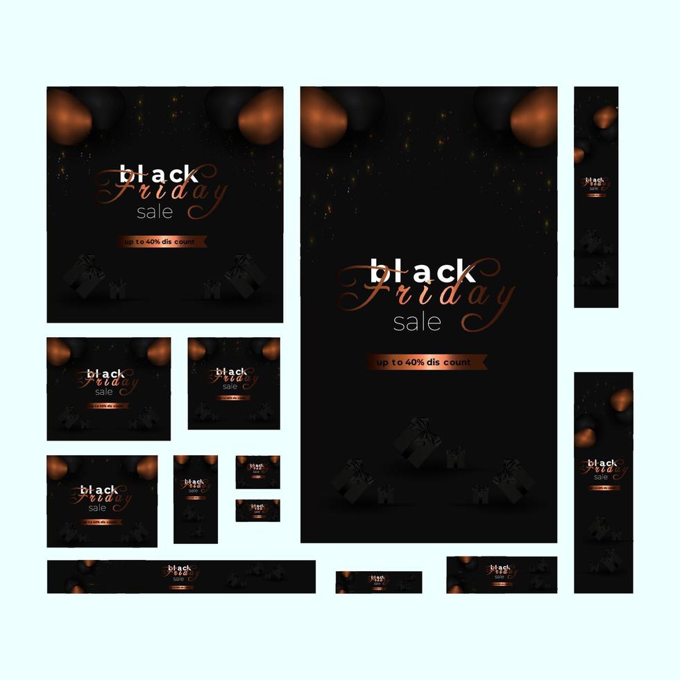Black friday web banner set with gift box and balloon vector