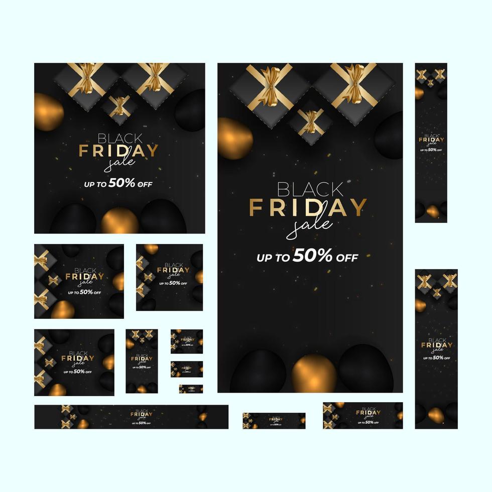 banner web de venta de viernes negro con caja de regalo y globo vector