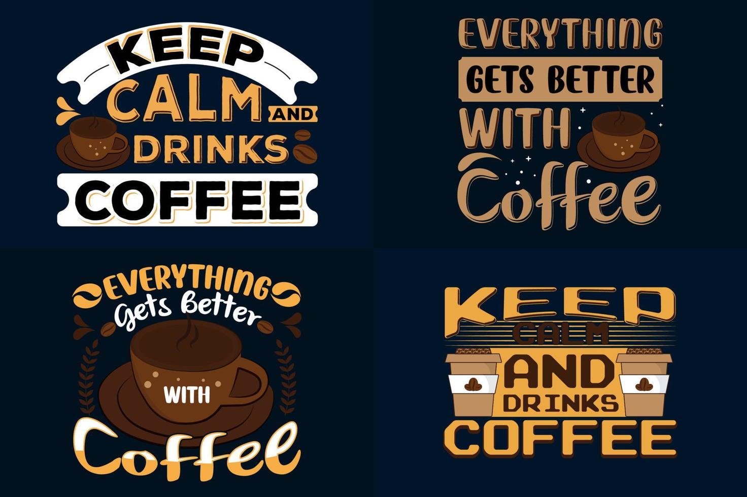 paquete de diseño de camiseta de tipografía de café moderno, conjunto de camiseta de bebida de eslogan de café vector