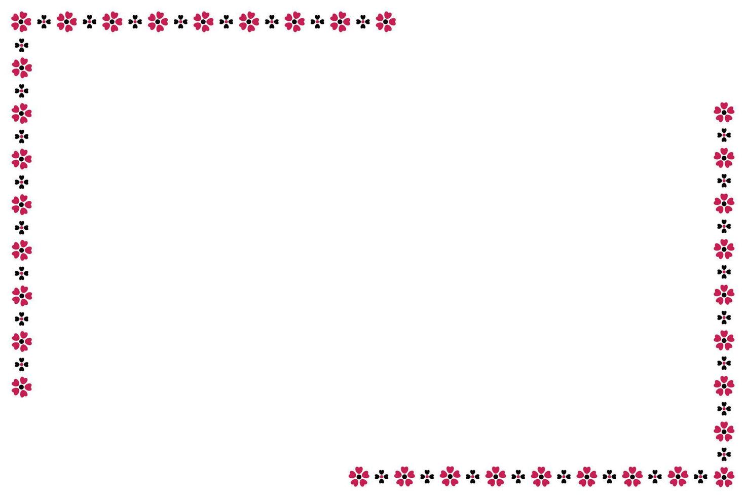 Frame of red-black flowers in the style of Ukrainian embroidery, flat vector, isolate on white, horizontal background vector
