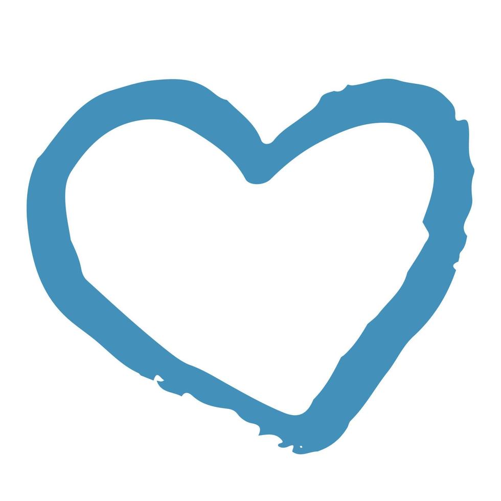 Blue heart not perfectly drawn with a brush, isolated on white, flat