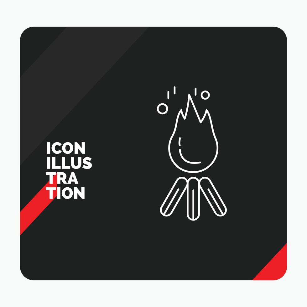 fondo de presentación creativa rojo y negro para el fuego. fuego. hoguera. cámping. icono de línea de campamento vector