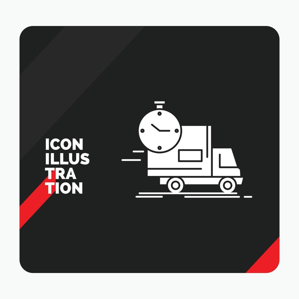 fondo de presentación creativa rojo y negro para la entrega. tiempo. Envío. transporte. icono de glifo de camión vector