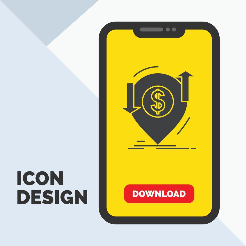 transaction. financial. money. finance. transfer Glyph Icon in Mobile for Download Page. Yellow Background vector