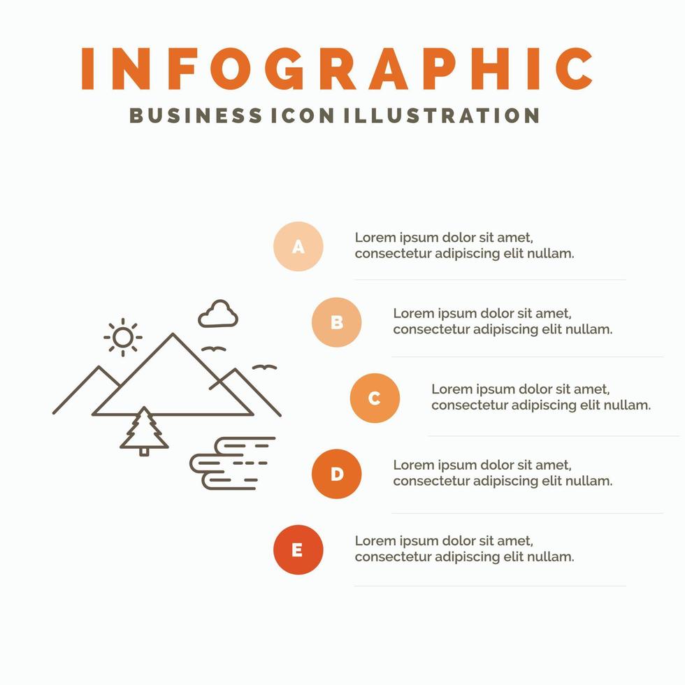 Mountains. Nature. Outdoor. Clouds. Sun Infographics Template for Website and Presentation. Line Gray icon with Orange infographic style vector illustration