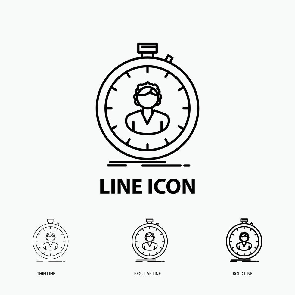fast. speed. stopwatch. timer. girl Icon in Thin. Regular and Bold Line Style. Vector illustration