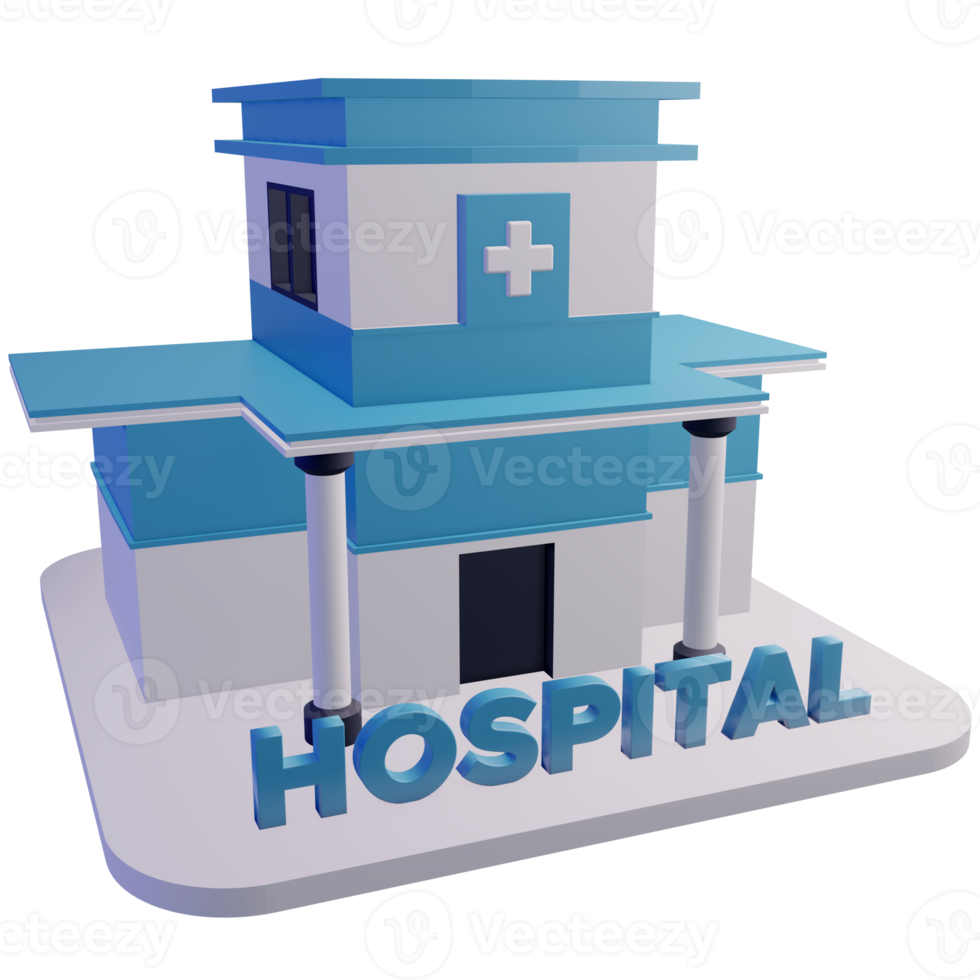 Bâtiment d'hôpital 3d objet isolé avec rendu de haute qualité png