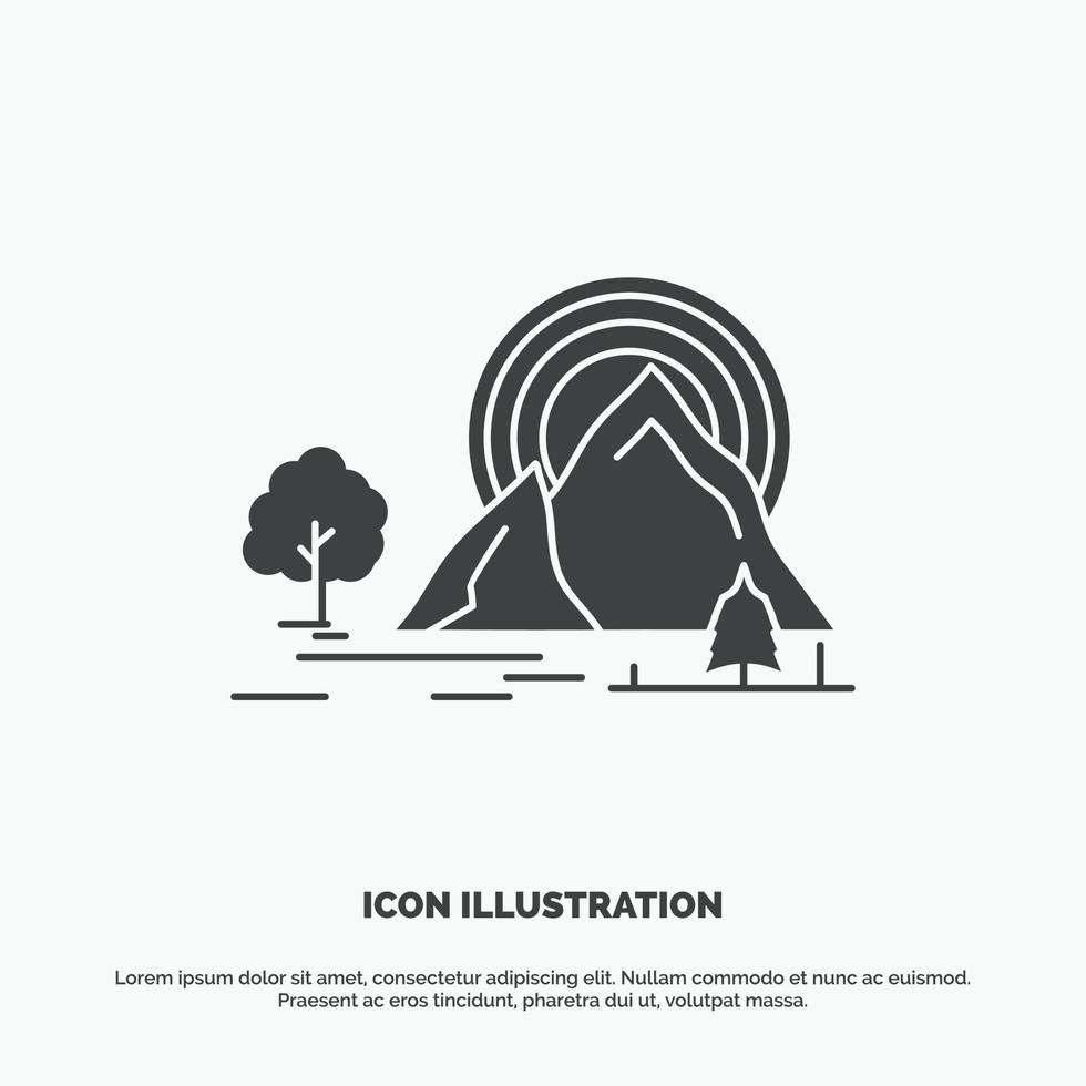 . montaña. Cerro. paisaje. naturaleza. icono del arco iris símbolo gris vectorial de glifo para ui y ux. sitio web o aplicación móvil vector