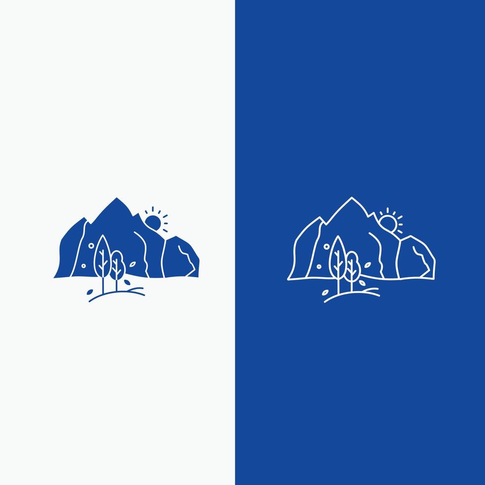 hill. landscape. nature. mountain. tree Line and Glyph web Button in Blue color Vertical Banner for UI and UX. website or mobile application vector