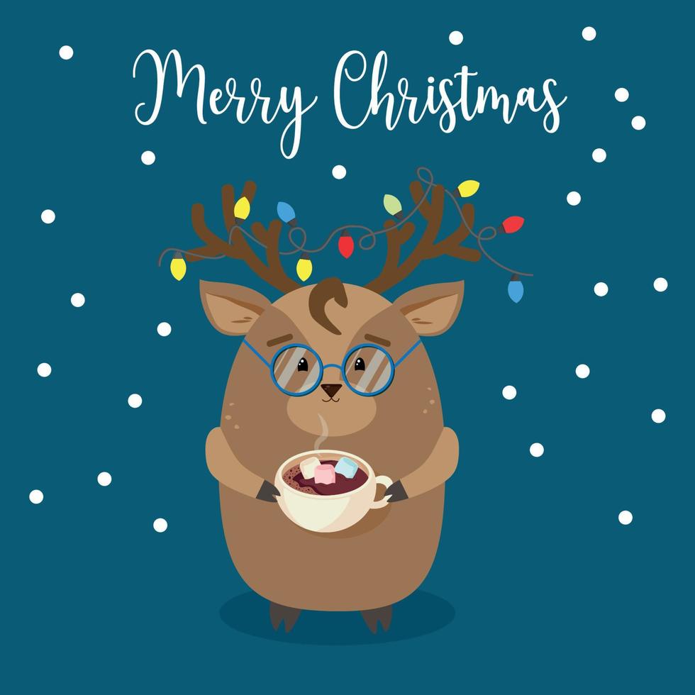 A set of cute postcards with hand-drawn animals and Christmas greetings. Vector illustration.