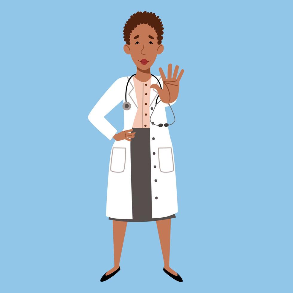 The character of a full-length African-American female doctor. vector