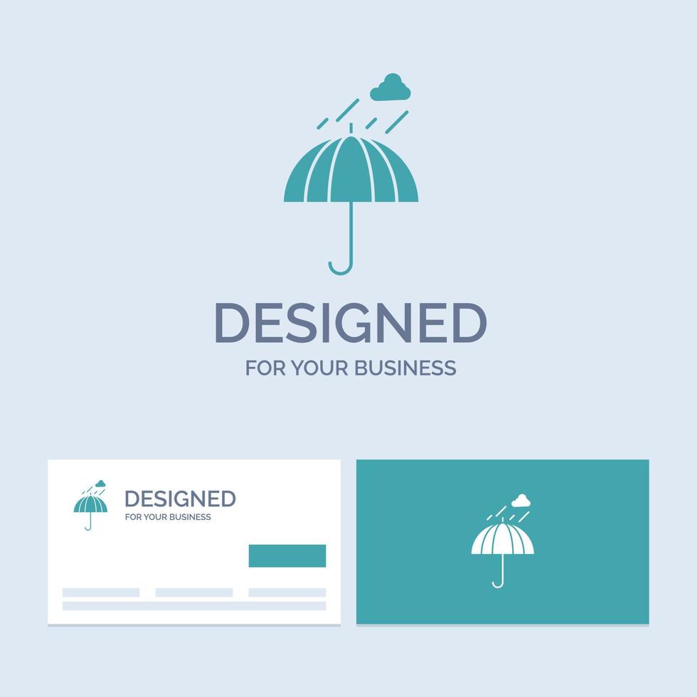 Umbrella. camping. rain. safety. weather Business Logo Glyph Icon Symbol for your business. Turquoise Business Cards with Brand logo template. vector