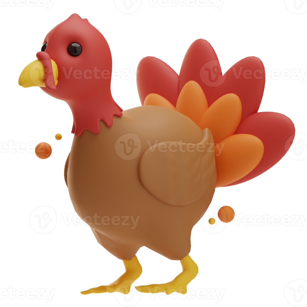 pájaro de pavo de objeto de acción de gracias, ilustración 3d png