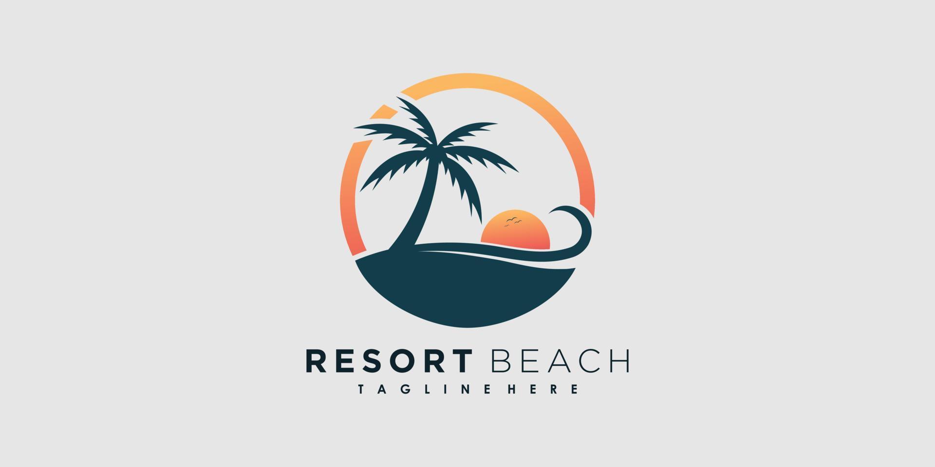 resort beach logo design vector with icon palm creative concept