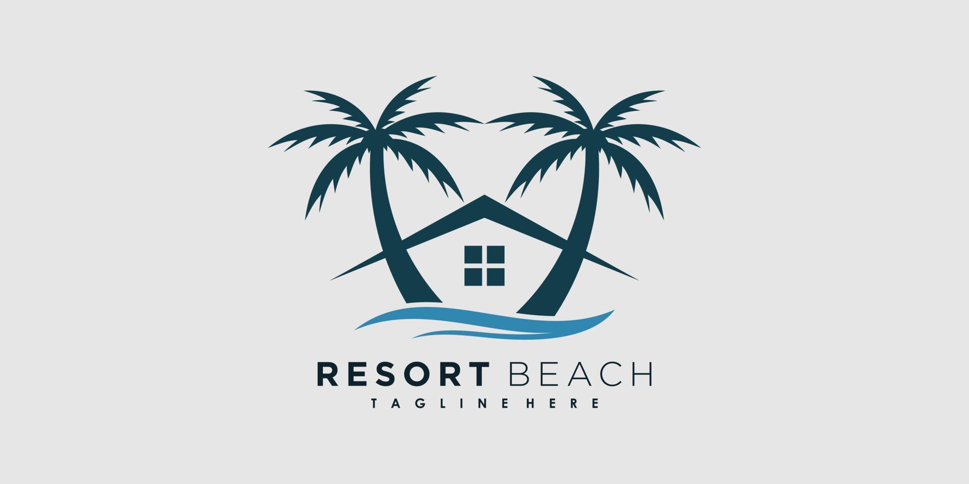 resort beach logo design vector with icon palm creative concept
