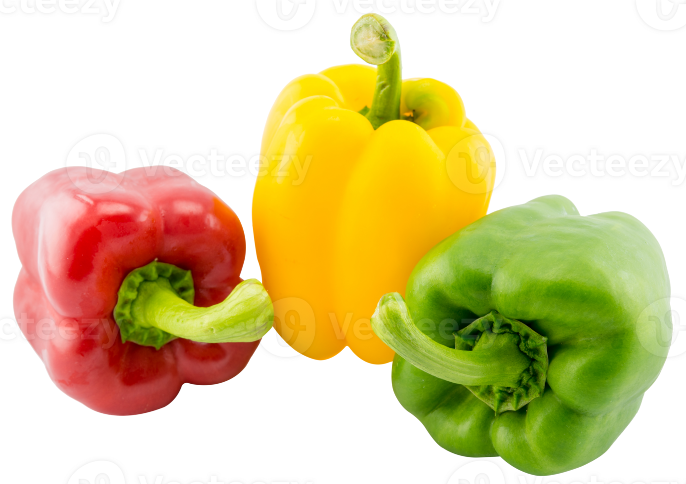 Fresh vegetables Three sweet Red, Yellow, Green Peppers isolated png