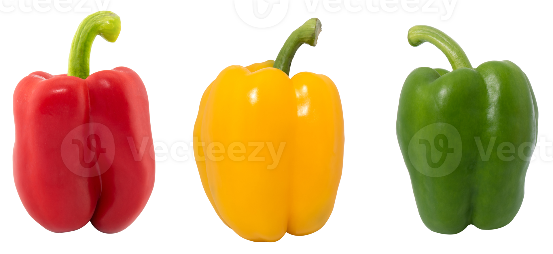 Fresh vegetables Three sweet Red, Yellow, Green Peppers isolated png