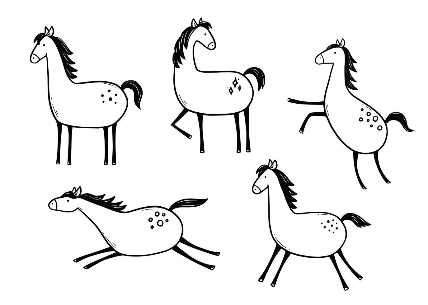 Doodle horse set. Hand drawn vector