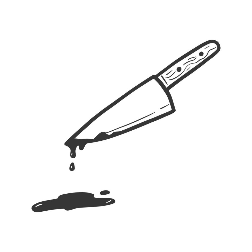 cuchillo con garabato de sangre. dibujado a mano vector