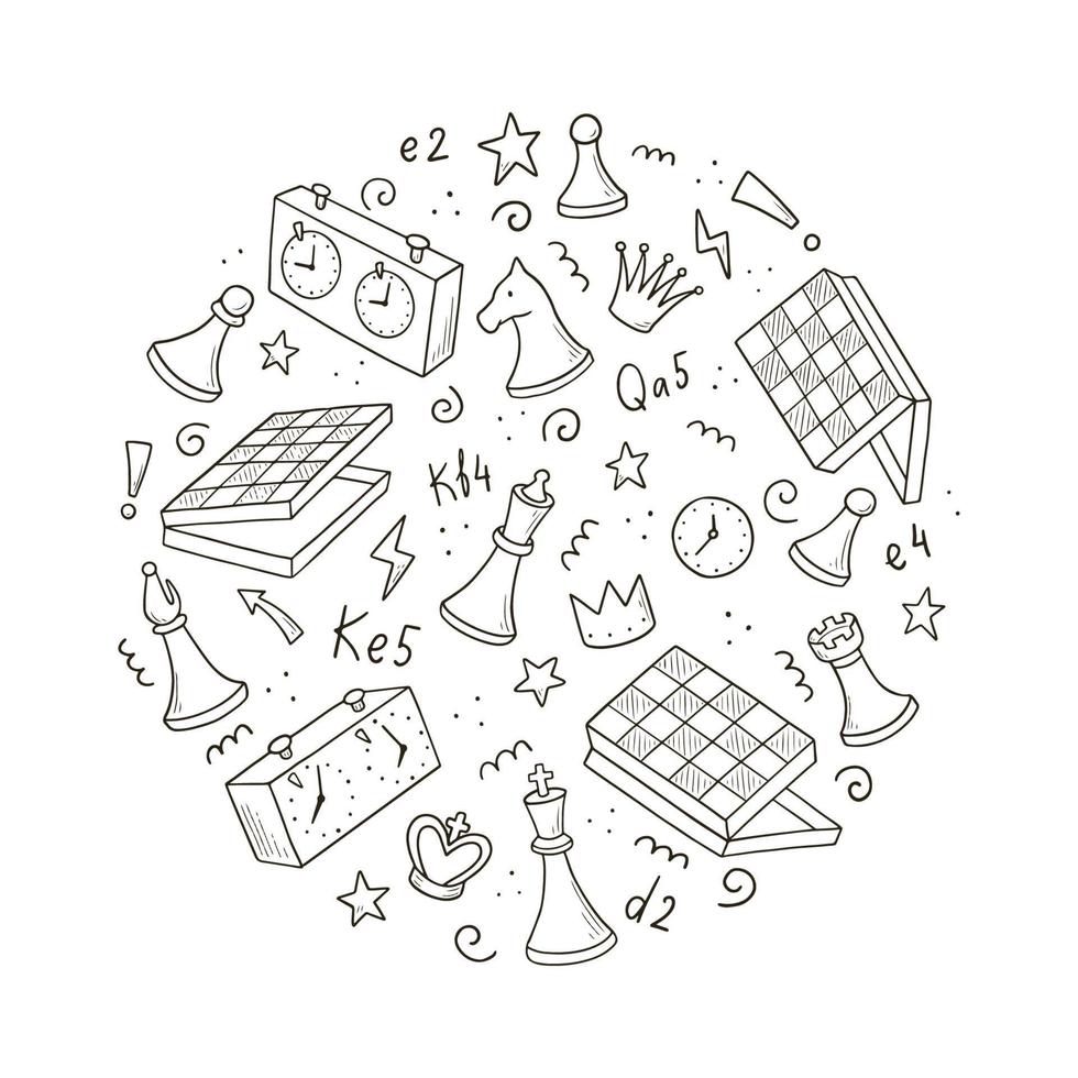 Hand drawn set of cartoon chess vector
