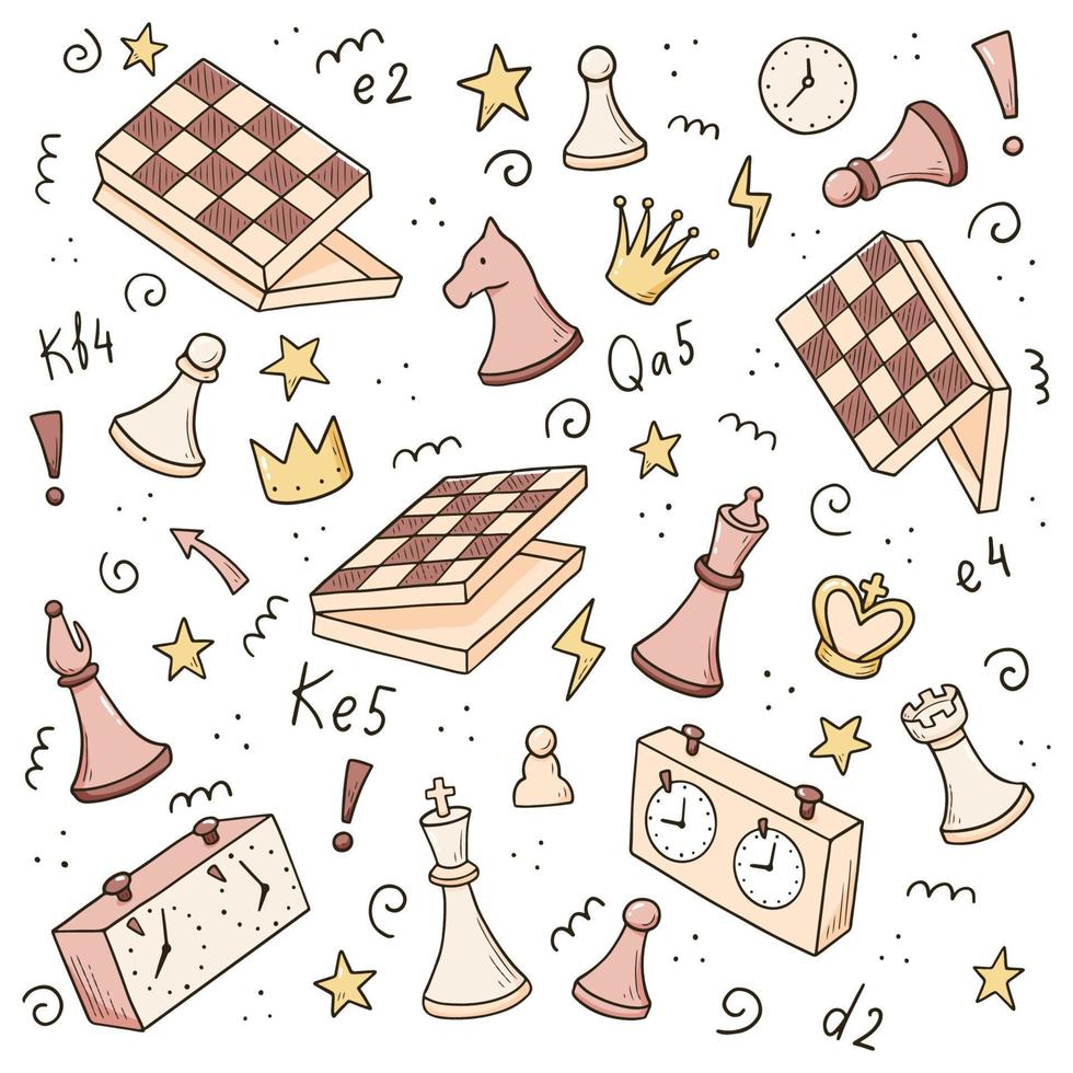 Hand drawn set of cartoon chess vector