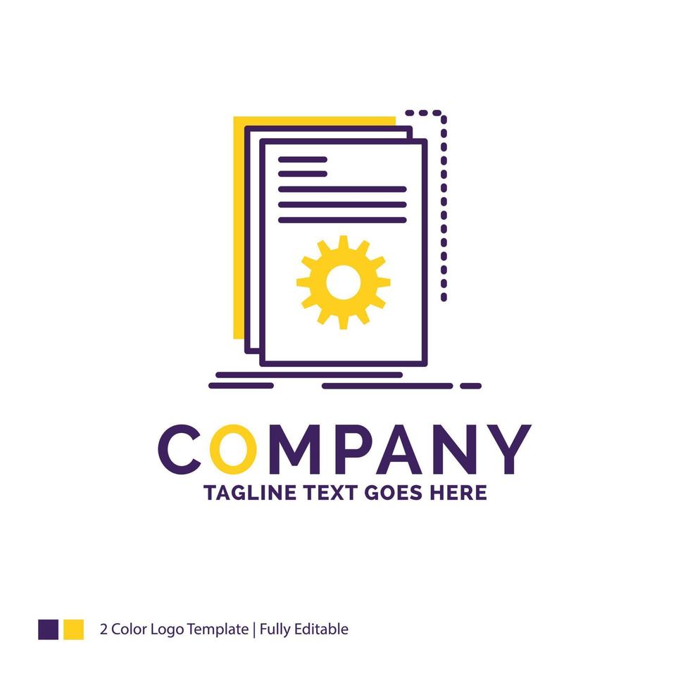 Company Name Logo Design For App. build. developer. program. script. Purple and yellow Brand Name Design with place for Tagline. Creative Logo template for Small and Large Business. vector