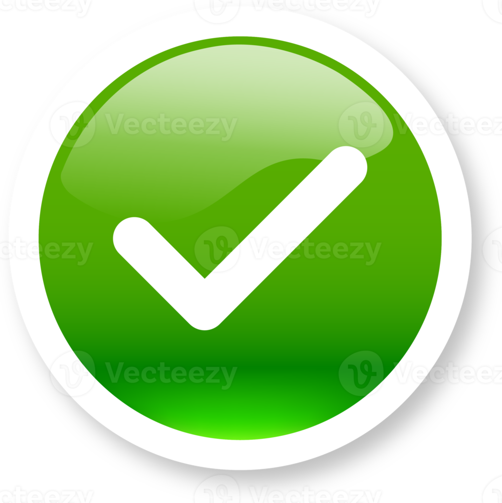 Green check mark buttons in 3d realistic style. Checkmark signs illustration. png