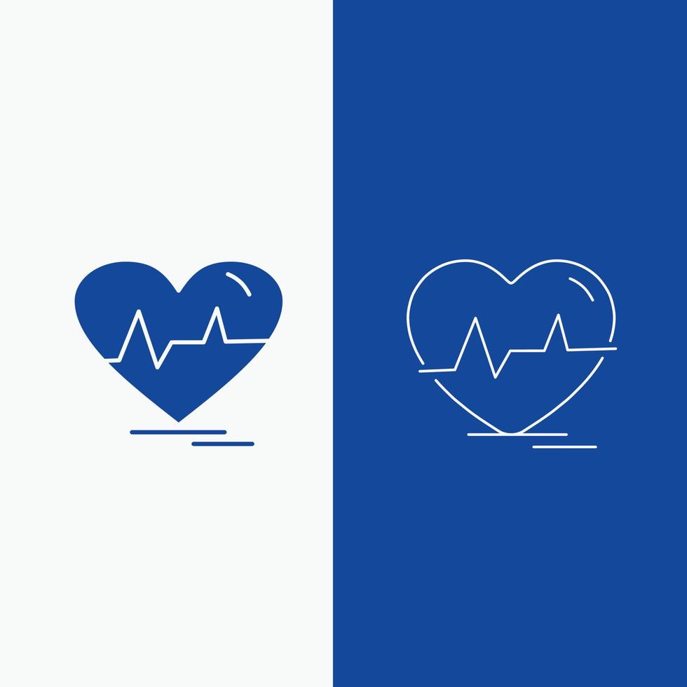 ecg. heart. heartbeat. pulse. beat Line and Glyph web Button in Blue color Vertical Banner for UI and UX. website or mobile application vector