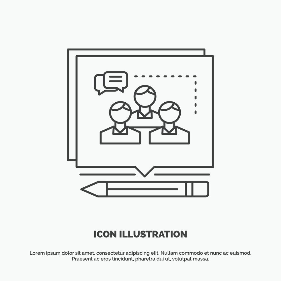 análisis. argumento. negocio. convencer. icono de debate. símbolo gris vectorial de línea para ui y ux. sitio web o aplicación móvil vector