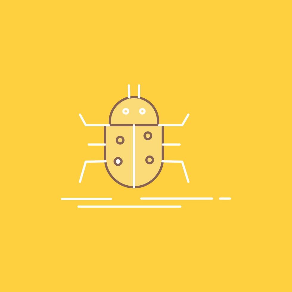 Bug. bugs. insect. testing. virus Flat Line Filled Icon. Beautiful Logo button over yellow background for UI and UX. website or mobile application vector