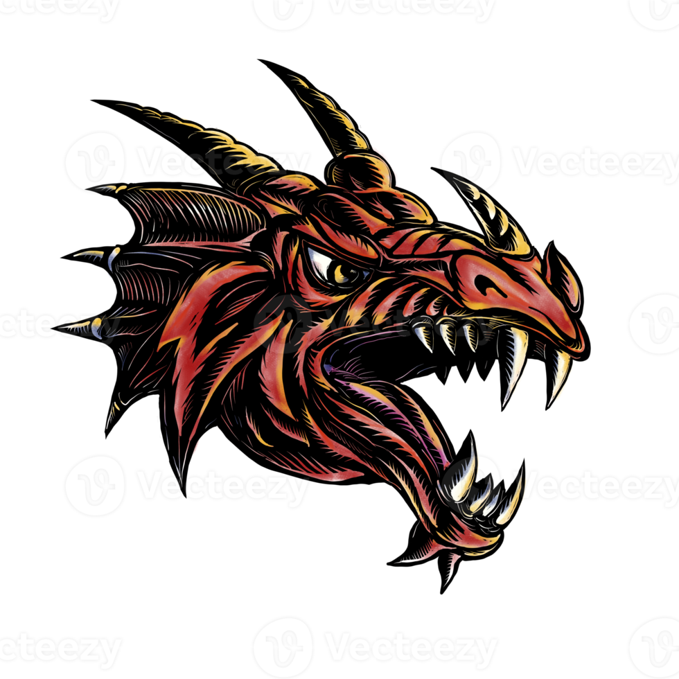 Angry Dragon Head Scratchboard png