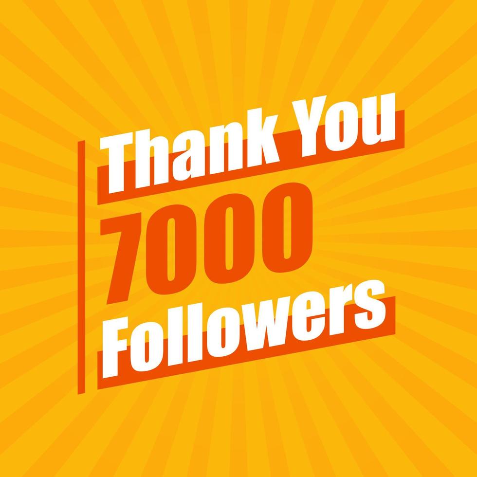 gracias 7000 seguidores, 7k seguidores celebración diseño colorido moderno. vector