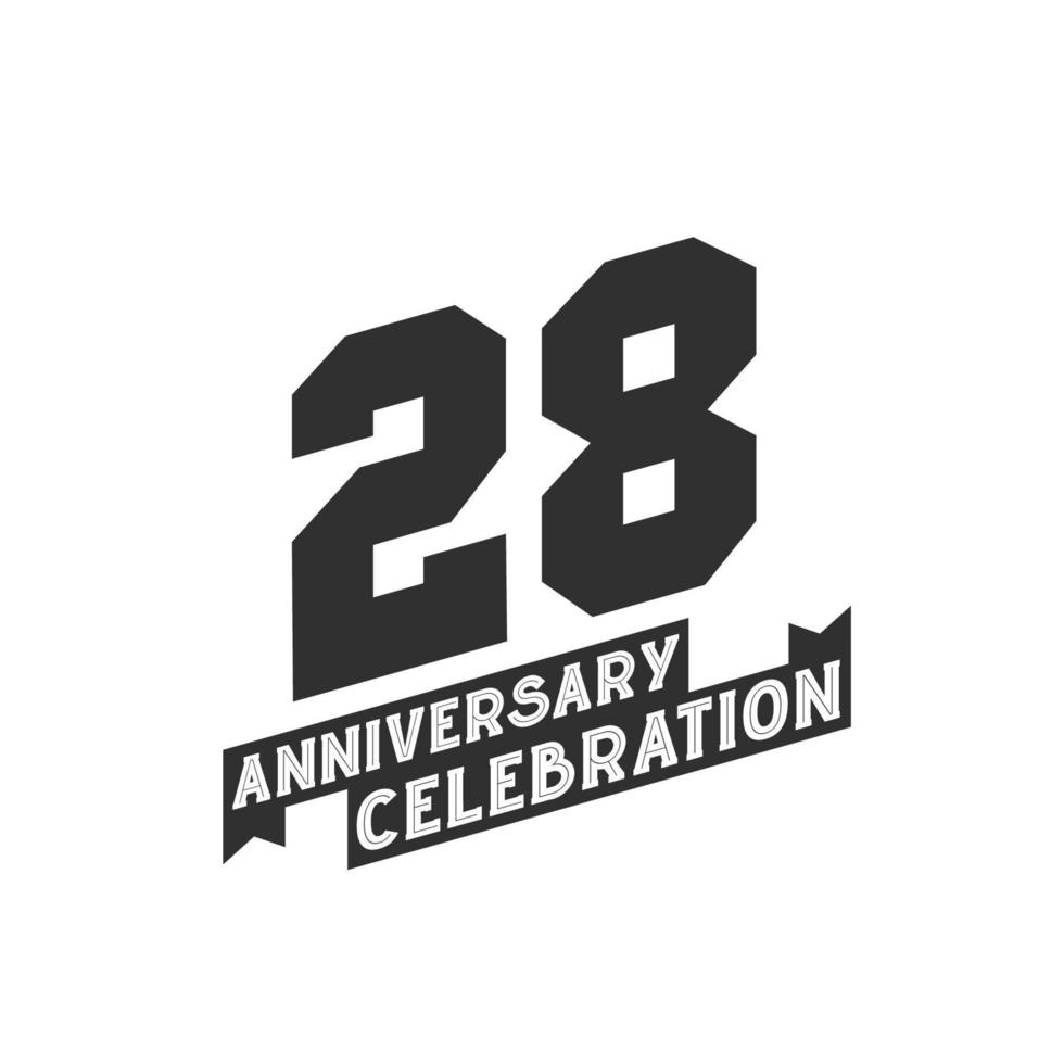 Tarjeta de felicitación de celebración de 28 años, 28 años de aniversario. vector