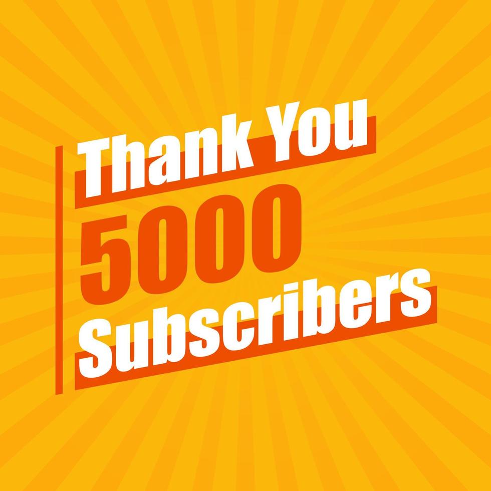 gracias 5000 suscriptores, celebración de 5k suscriptores diseño moderno y colorido. vector