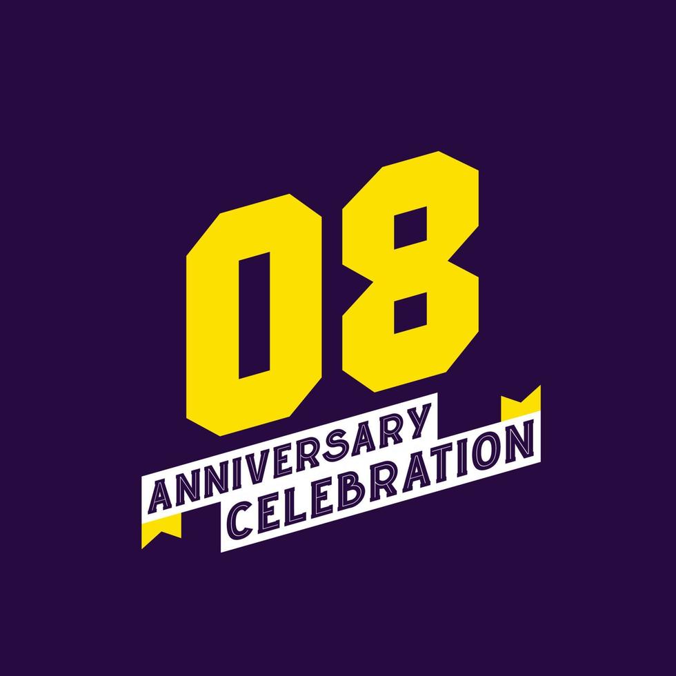 Diseño vectorial de celebración del octavo aniversario, aniversario de 8 años vector