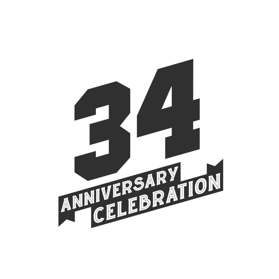34 Anniversary Celebration greetings card,  34th years anniversary vector
